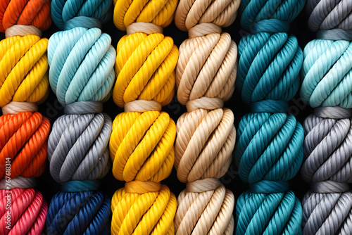 colored twisted ropes made of durable material close-up. nautical rope