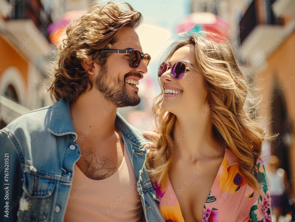 A man and woman are smiling for the camera A man and woman are smiling for the camera