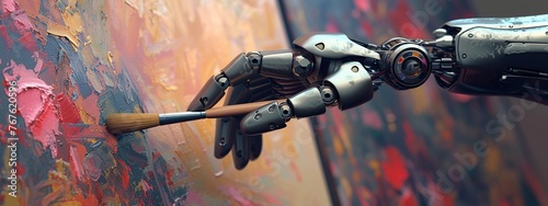 Robot hand with paintbrush. AI Robot concept