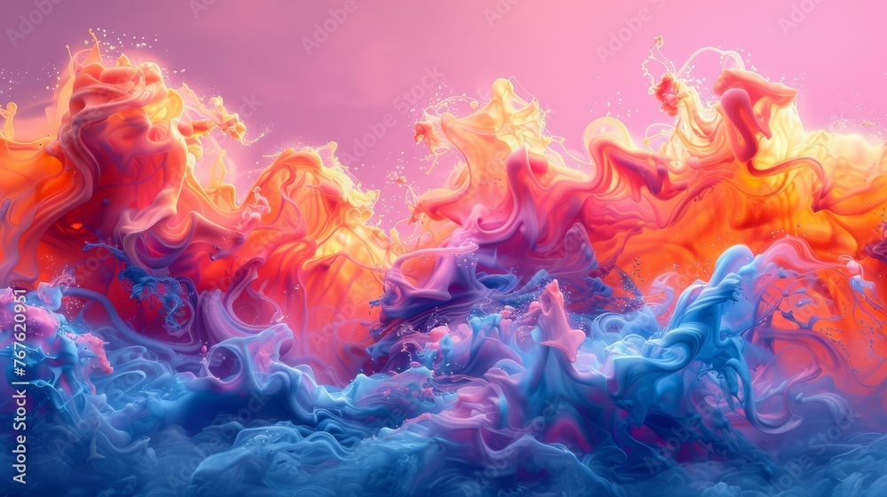  Pink and orange background, various shapes, colors, sky