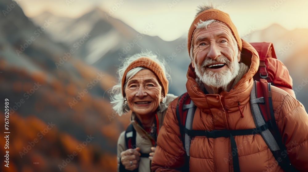A couple wearing winter gear and smiling for the camera