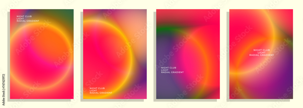 abstract colorful night club light radial gradient cover poster background design set.