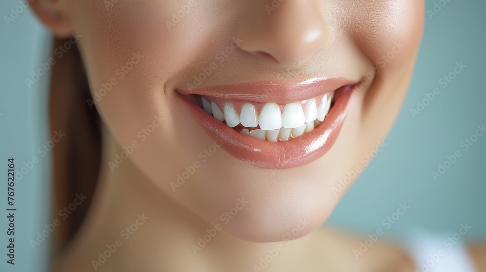 A woman's mouth is open, showing her teeth A woman's mouth is open, showing her teeth