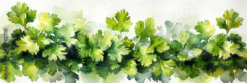 Cilantro coriander watercolor isolated on white