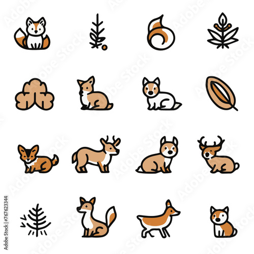 Outline icon set of Woodland Creatures