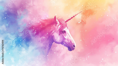 Colorful watercolor unicorn background Rainbow background, 