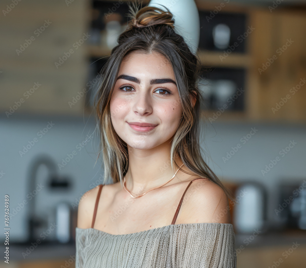 Young smiling woman at her home Young smiling woman at her home