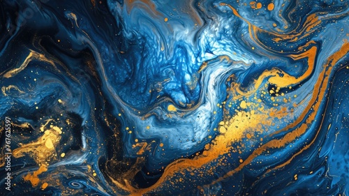 The abstract picture of the two colours between blue and yellow colour that has been mixed with each other in the form of the ink or liquid to become beautifully view of this abstract picture. AIGX01.