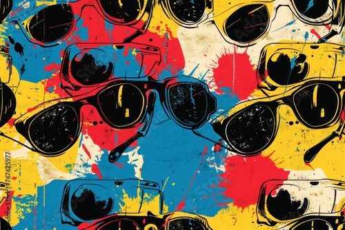 A colorful painting of sunglasses with a splash of paint