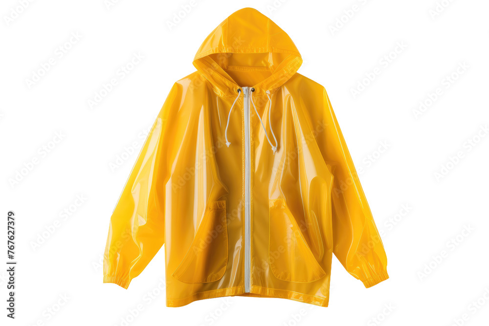 Sunshine Cloak: A Yellow Raincoat With a Hood and Zipper. On White or PNG Transparent Background.