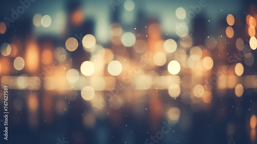 Abstract blurred city background with bokeh defocused lights and reflections