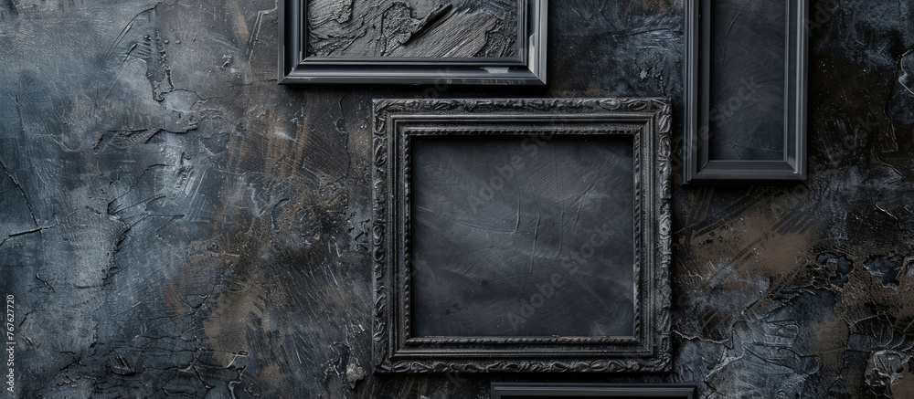 Empty picture frame for adding text or image in a dark grey hue. Empty picture frame for adding text or image in a dark grey hue.