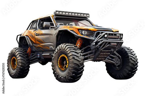 Behemoth Beast: Monstrous Truck Conquers White Terrain. On White or PNG Transparent Background.
