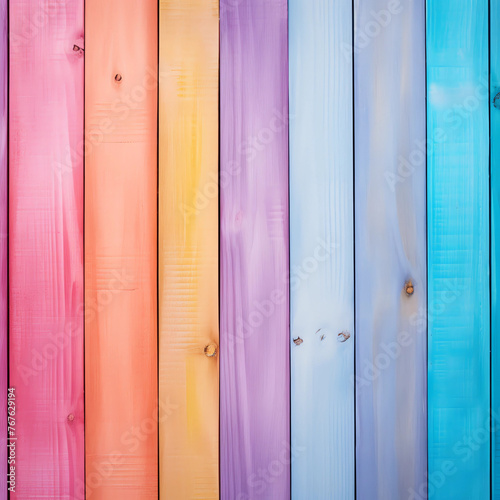 Colorful wooden background with pastel rainbow colors in the style of various artists
