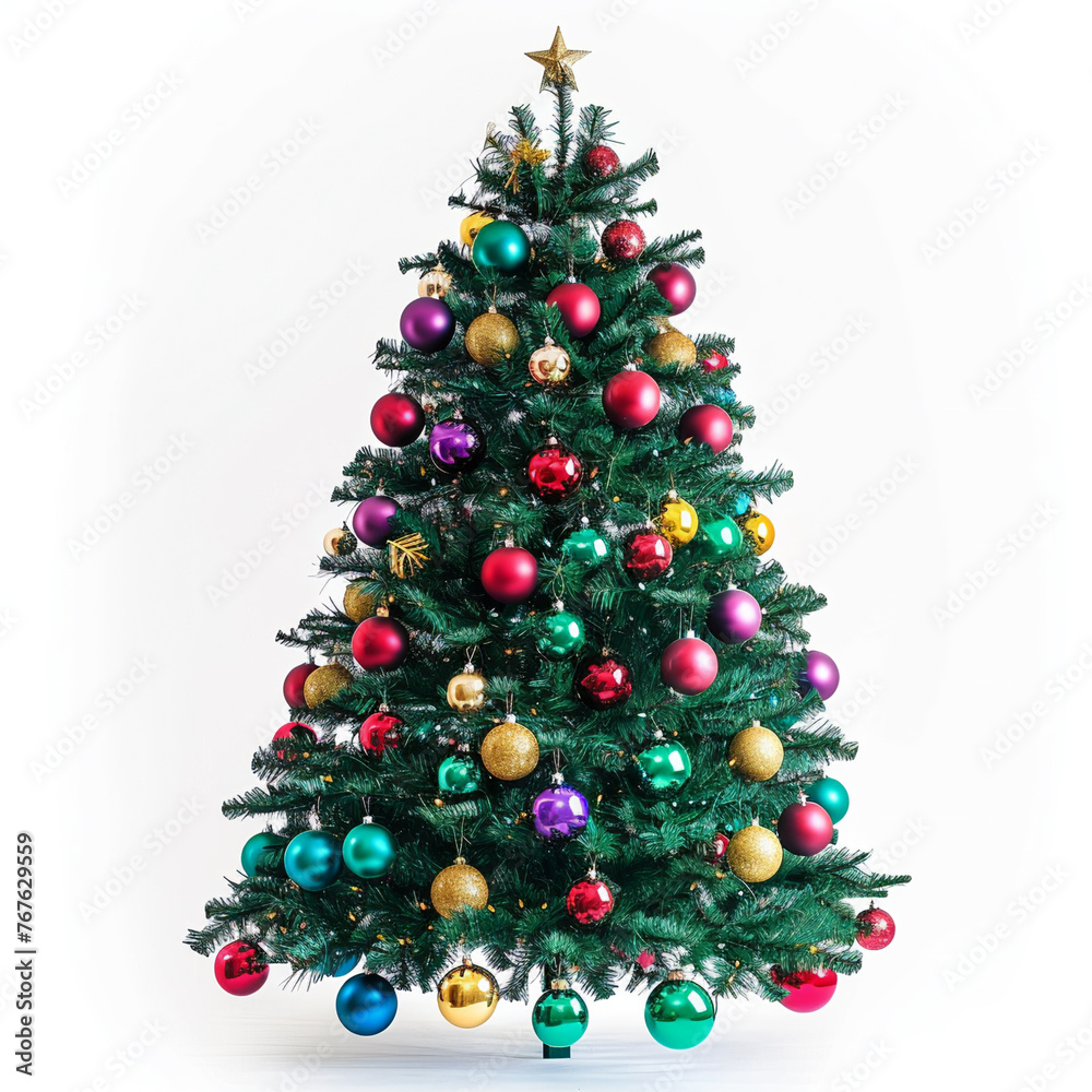 Christmas tree with colorful ornaments, AI Generative.