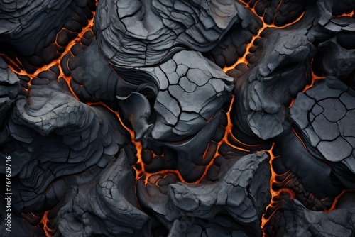 Burning lava as a background. Abstract background of extinct lava with red gaps.