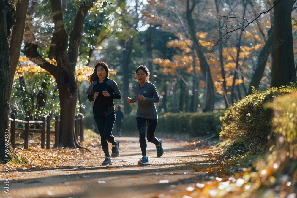 Fototapeta premium 公園でランニングをする女の子たち