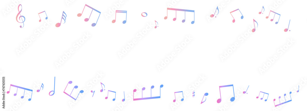 カラフルな音符のフレームイラスト　背景イラスト　音符、休符、音楽記号のイラスト