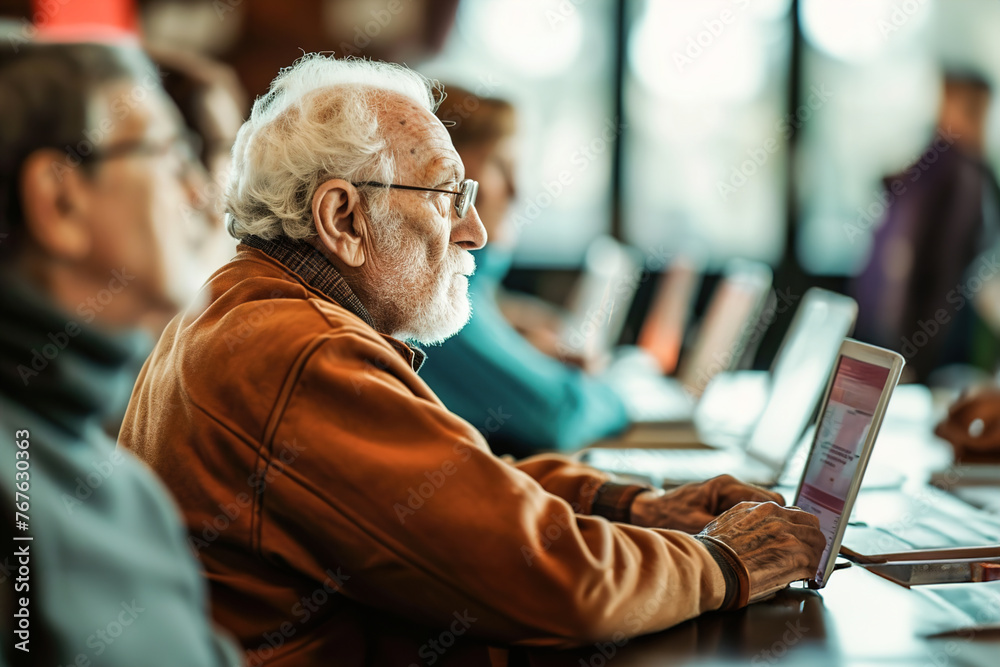 Senior man learning and participating in online classes or courses. Senior man learning and participating in online classes or courses.