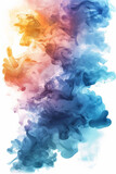 Ink watercolor landscape smoke flow stain blot on wet paper texture background Pastel blue