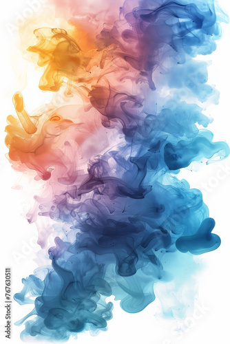 Ink watercolor landscape smoke flow stain blot on wet paper texture background Pastel blue