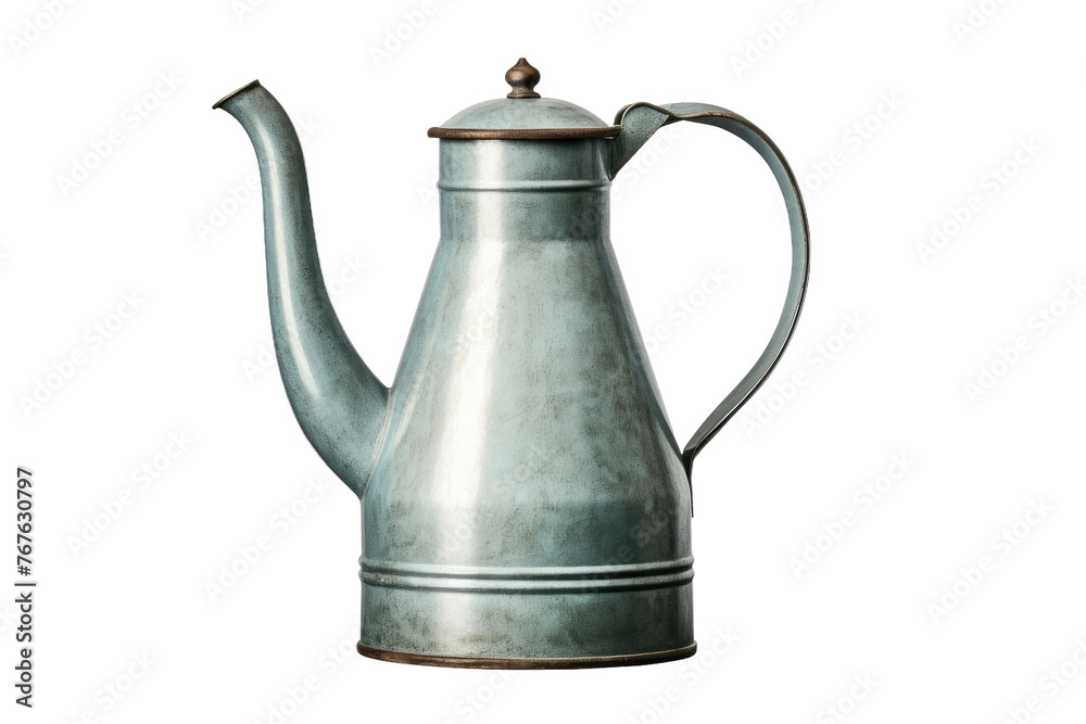 Gleaming Metal Tea Pot With Rustic Wooden Handle. On White or PNG Transparent Background. Gleaming Metal Tea Pot With Rustic Wooden Handle. On White or PNG Transparent Background.