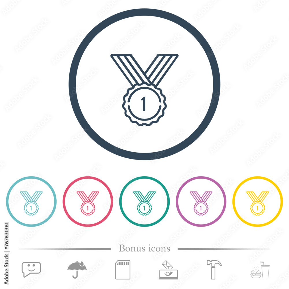 Winner medal outline flat color icons in round outlines Winner medal outline flat color icons in round outlines