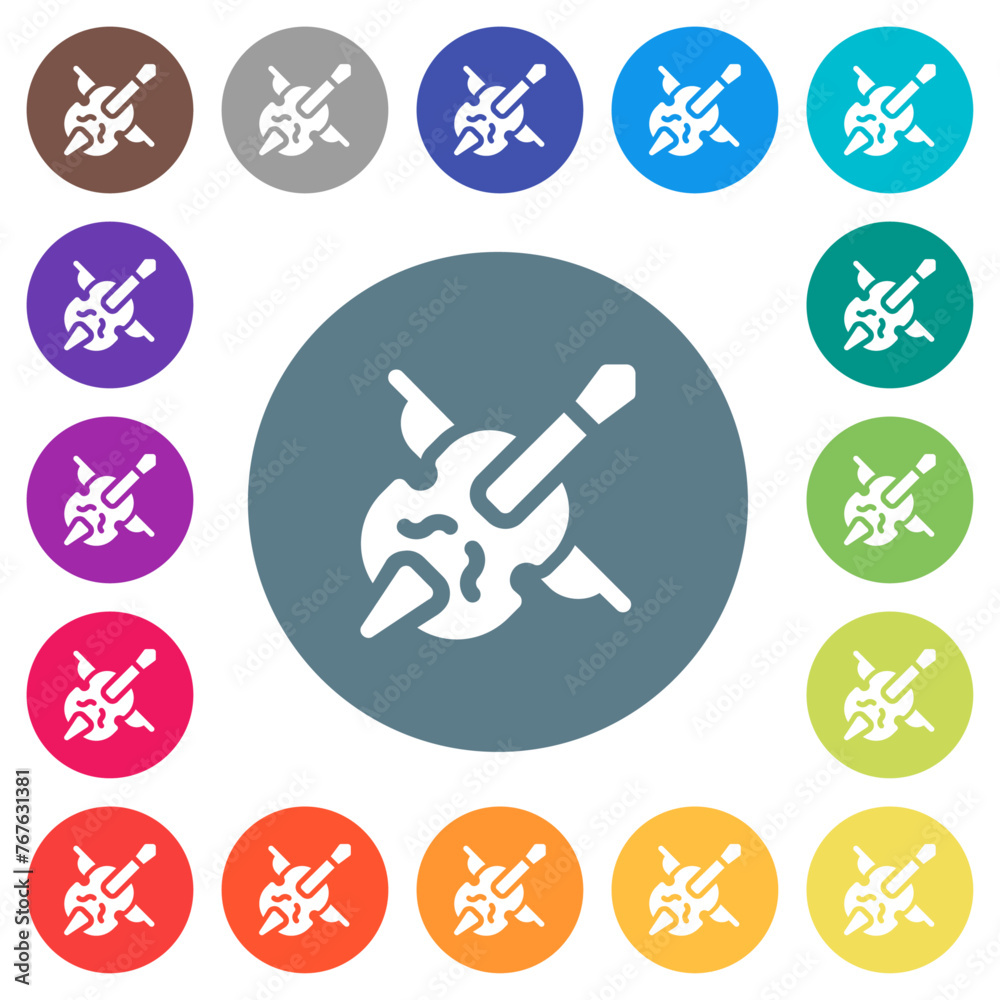 Double bass and bow solid flat white icons on round color backgrounds Double bass and bow solid flat white icons on round color backgrounds