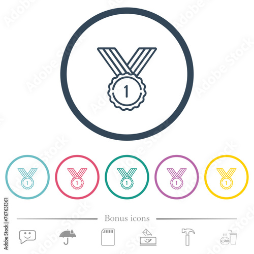 Winner medal outline flat color icons in round outlines photo