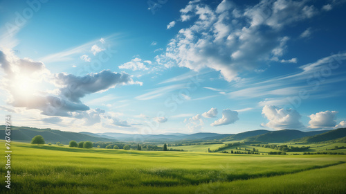 Stunning summer panorama showcasing sapphire skies, warm sunshine