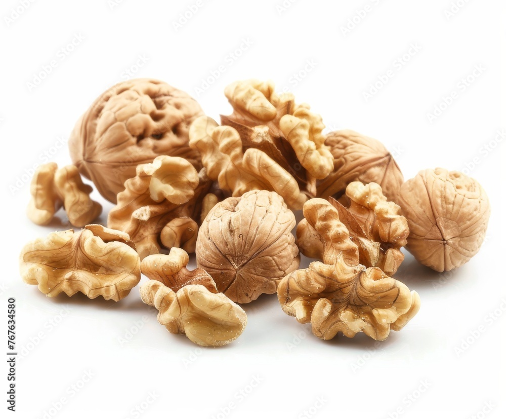 A close up of walnuts with the shells still on A close up of walnuts with the shells still on