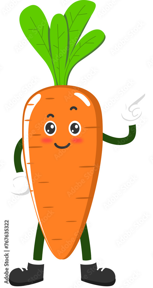 Orange carrot cartoon character adorable face with pose Orange carrot cartoon character adorable face with pose