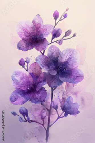 Purple Orchid flower watercolor illustration    