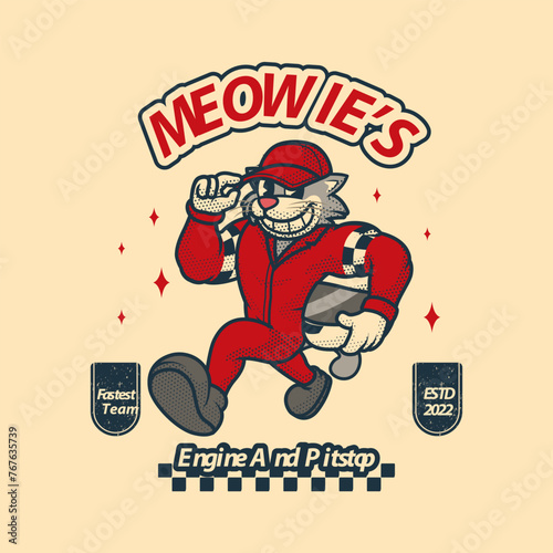 Cat Motorsport Logo Vintage and Retro Mascot
