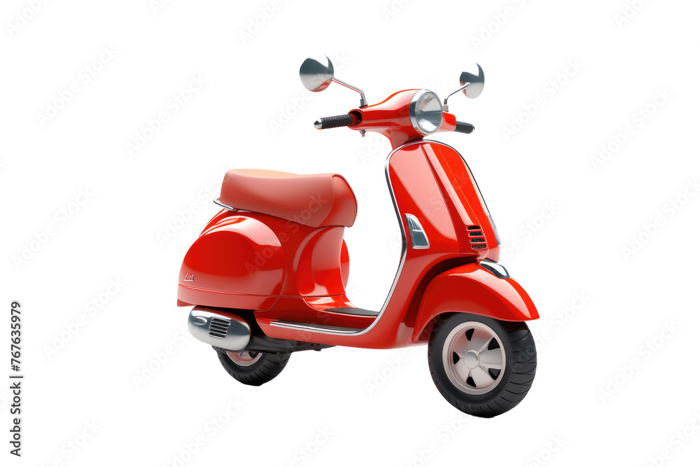Crimson Ride: Vibrant Red Scooter Against a Clean White Canvas. On White or PNG Transparent Background.