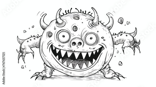 Cute and Funny Monster Outline Cartoon for Coloring 