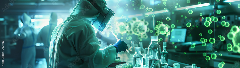 In a high-tech lab scientists develop a vaccine for an extraterrestrial epidemic In a high-tech lab scientists develop a vaccine for an extraterrestrial epidemic