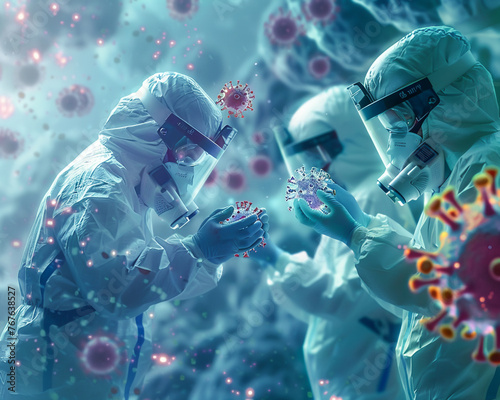 Scientists in a state-of-the-art intergalactic virology lab study viruses from different planets searching for universal vaccines photo