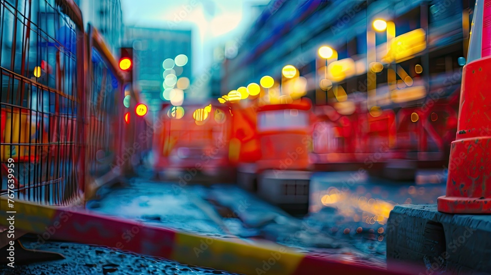 A dynamic image of safety barriers around a construction site, indicating proactive measures to prevent accidents, A dynamic image of safety barriers around a construction site, indicating proactive measures to prevent accidents,