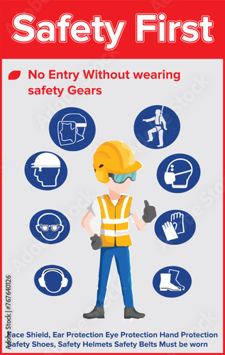 No entry without wearing saftey Gears concepty symble adobe illustrator 