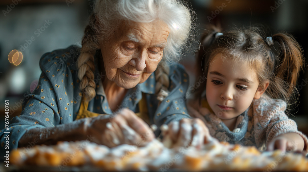 Grandmother teaching her grandchildren how to bake. Grandmother teaching her grandchildren how to bake.
