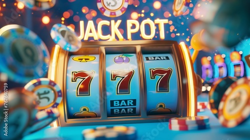 Casino slot machines jackpot big win 777 casino photo concept. Generative AI
