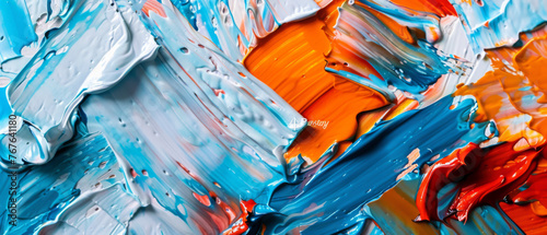 Abstract rough colorful blue orange complementary colors art painting texture background wallpaper, featuring dynamic oil or acrylic brushstroke waves and pallet knife paint on canvas.