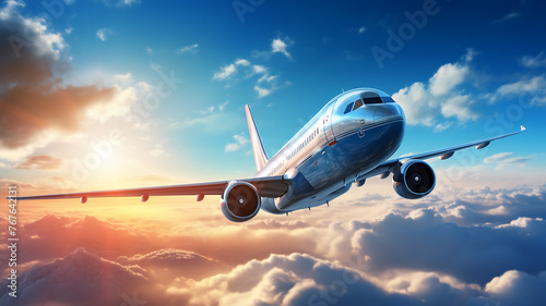 Airplane flying in the sky. 3d render with clipping path