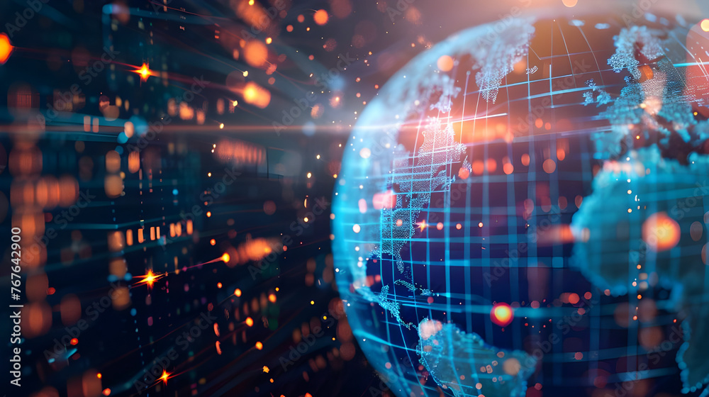 The digital world globe refers to the concept of global connectivity, high-speed data transfer, cyber technology, information exchange, and international communication The digital world globe refers to the concept of global connectivity, high-speed data transfer, cyber technology, information exchange, and international communication