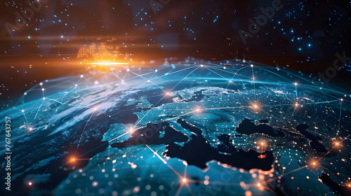 The digital world globe refers to the concept of global connectivity  high-speed data transfer  cyber technology  information exchange  and international communication 