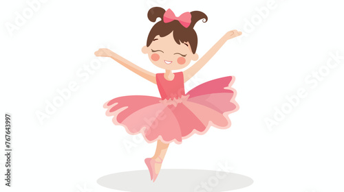 Little Girl Ballerina Flat vector isolated on white background