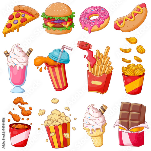 Set of Fast Food Cartoon Vector illustration. Collections Of Fast Food Icons Concept © bahtiarmaulana