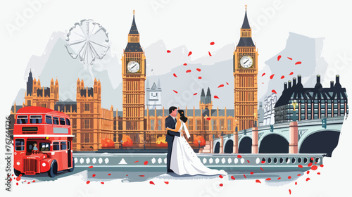 London Wedding Flat vector isolated on white background