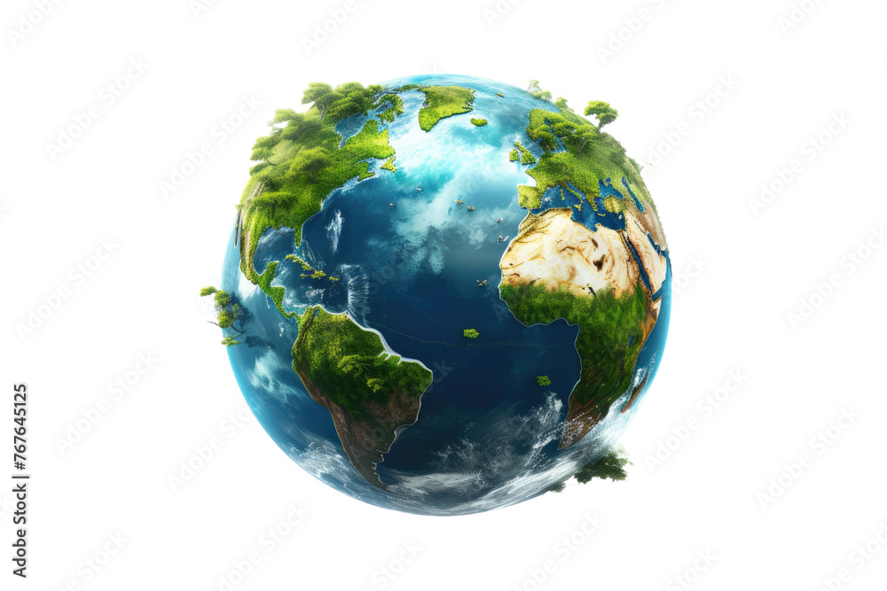 Orbital Elegance: Earth Suspended in Infinite White. On White or PNG Transparent Background.